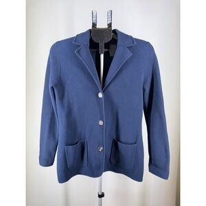 Chaps Womens Navy Blue Knit Blazer Sweater Button Front Crest Buttons Size M